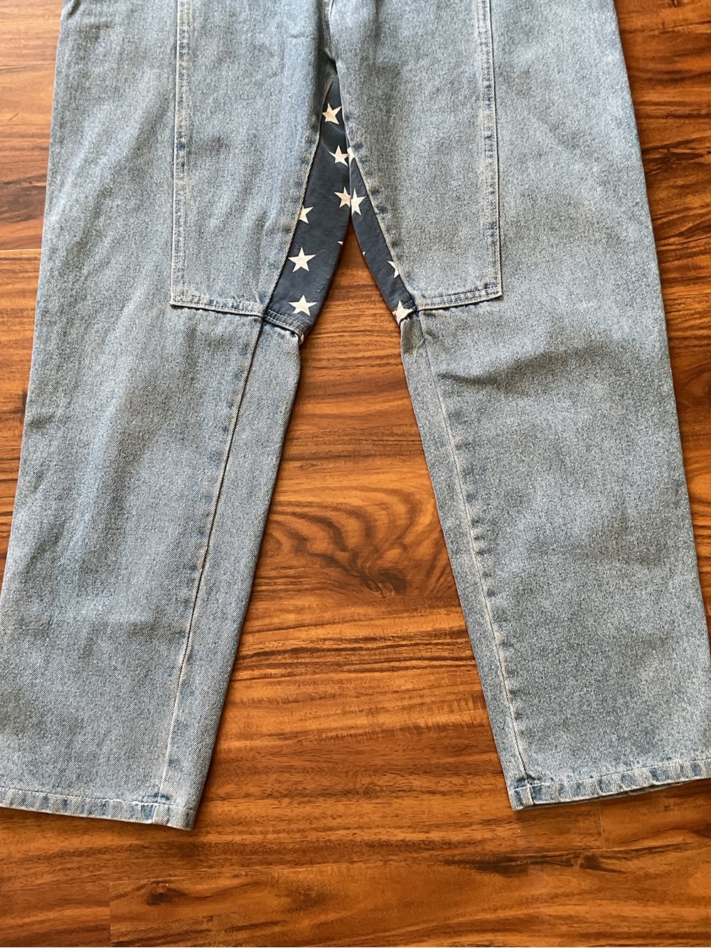 Vintage 90s Contempo Casuals Denim Overalls M American Flag Stars Stripes - Picture 3 of 11